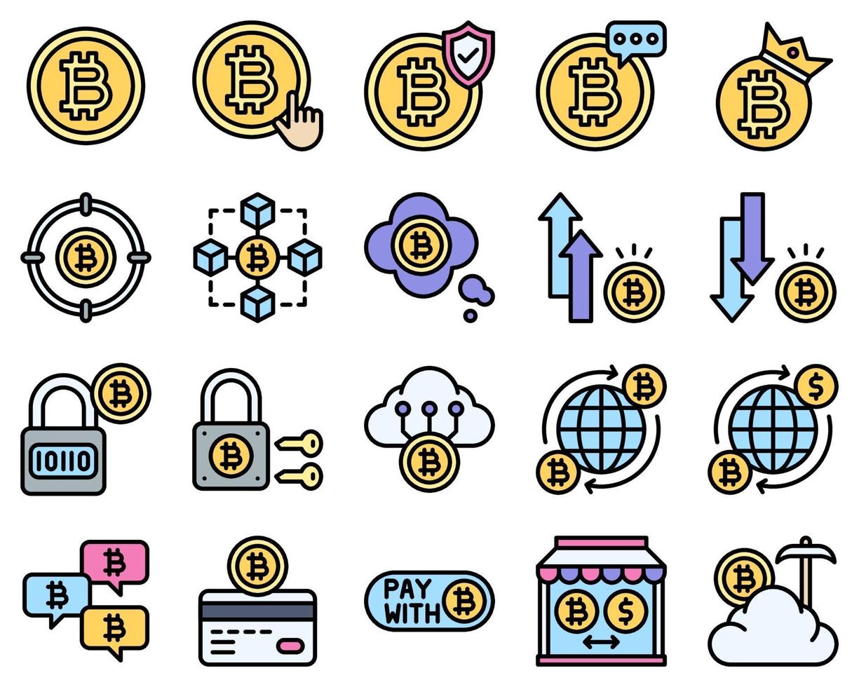 Bitcoin and Cryptocurrency related filled icon set vector