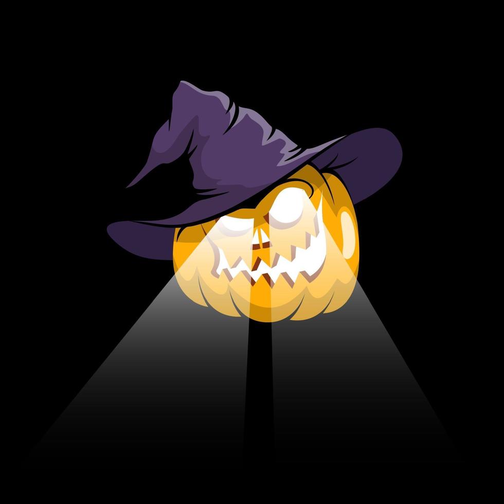 calabaza de halloween con sombrero de bruja vector