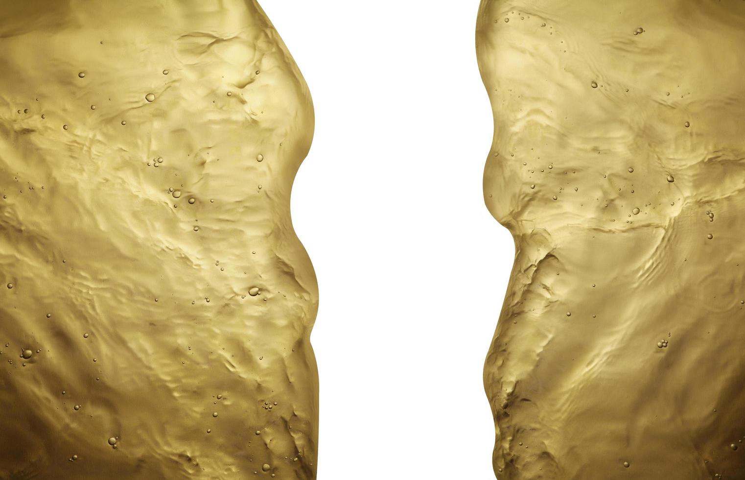 Texture of splashing gold water on white background photo
