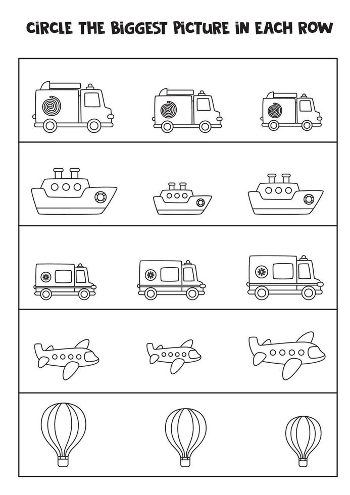 encuentre la imagen más grande del transporte en cada fila. vector