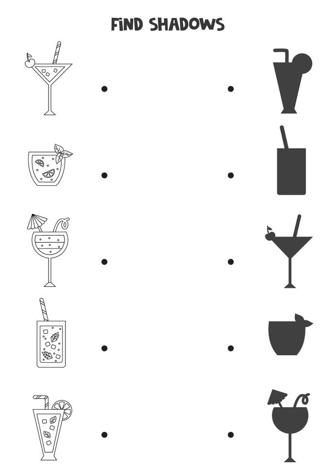 Find the correct shadows of black and white summer cocktails. vector