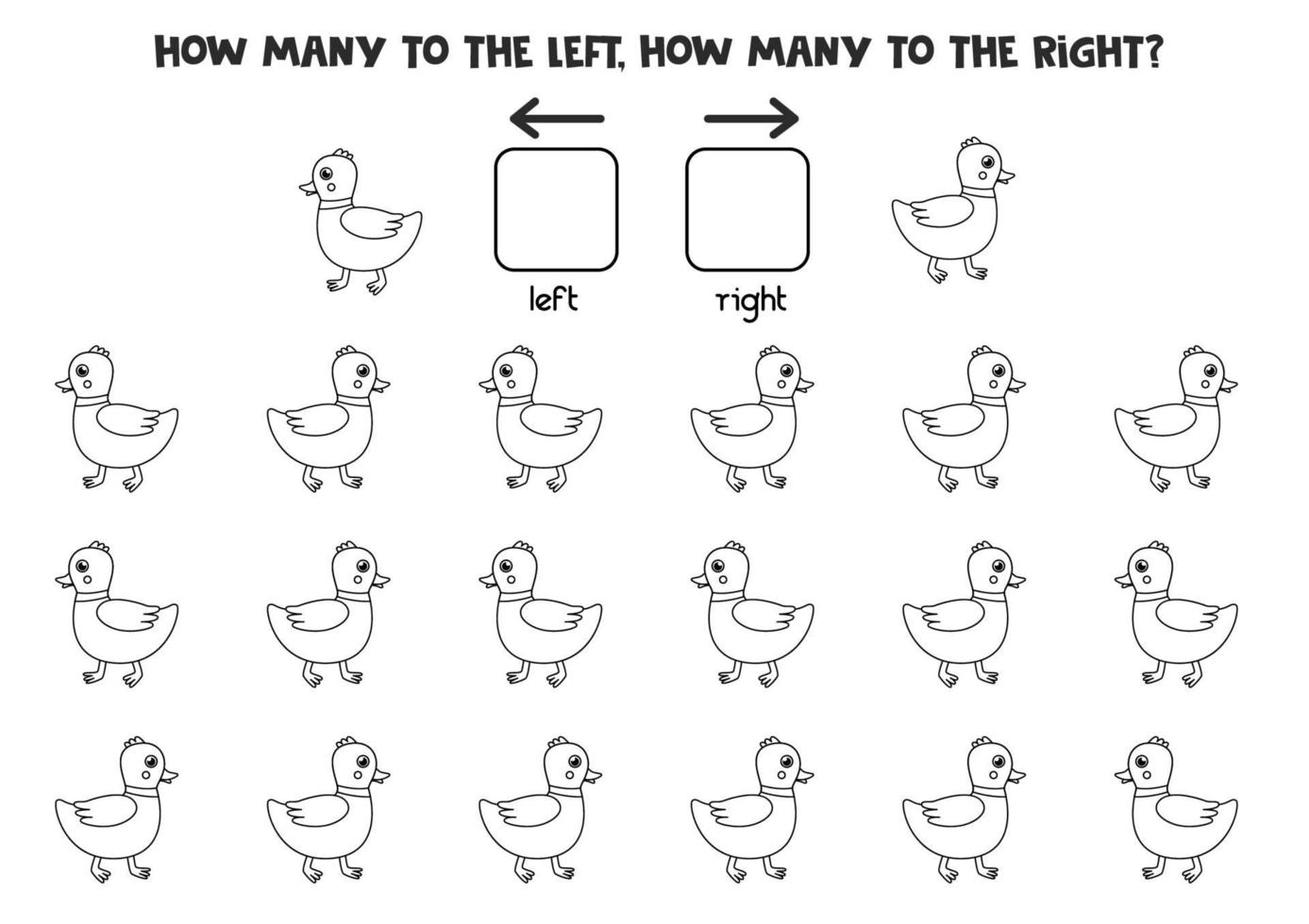 Left or right with black and white duck. vector