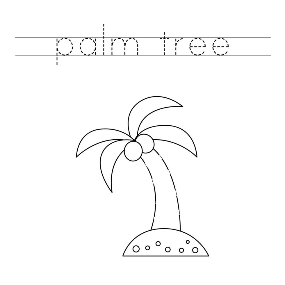 Trace word and color the palm tree. vector