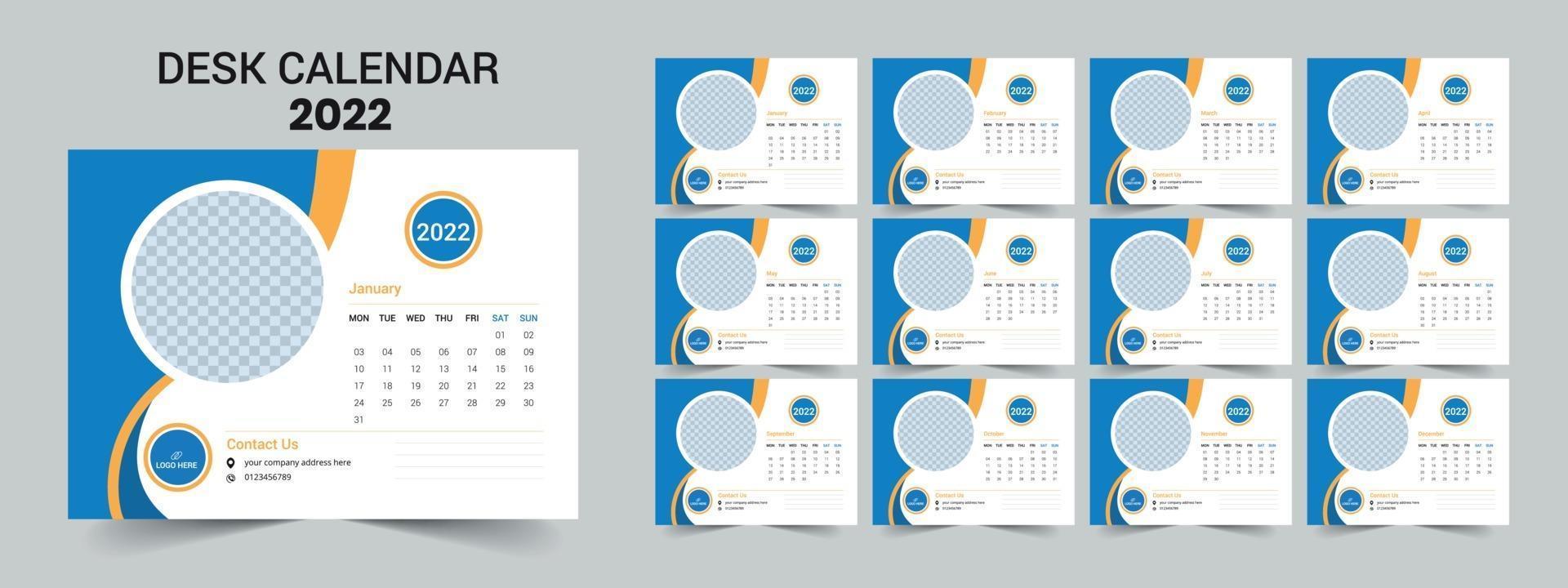 Calendario de escritorio 2022, diseño moderno y limpio. vector