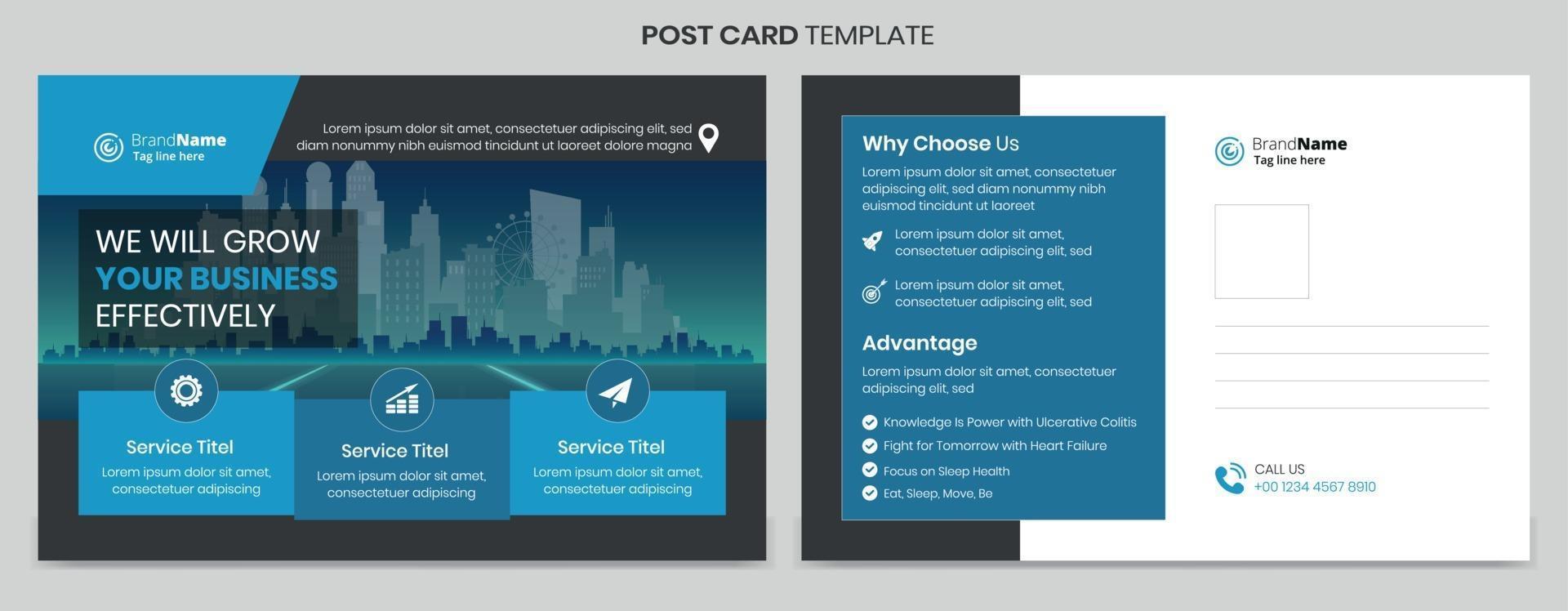 Modern and professional postcard template design vector