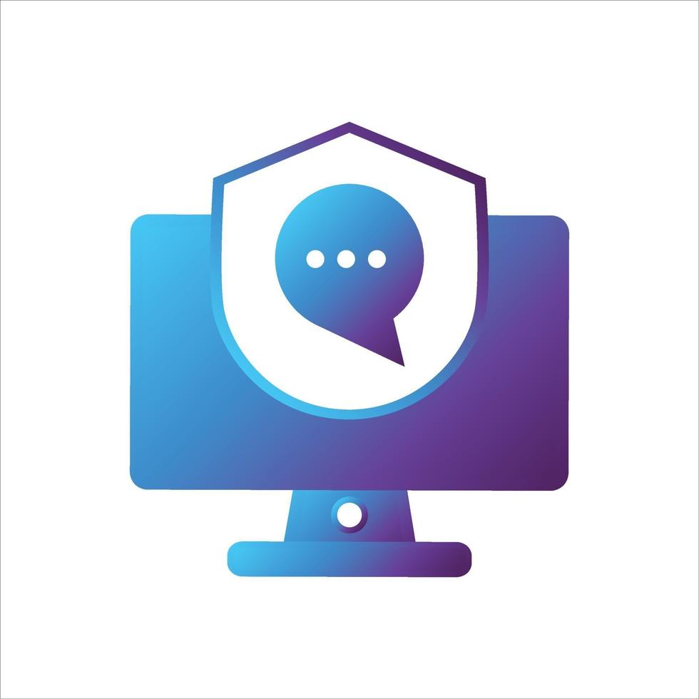 computadora con icono de escudo de seguridad. icono de computación segura vector