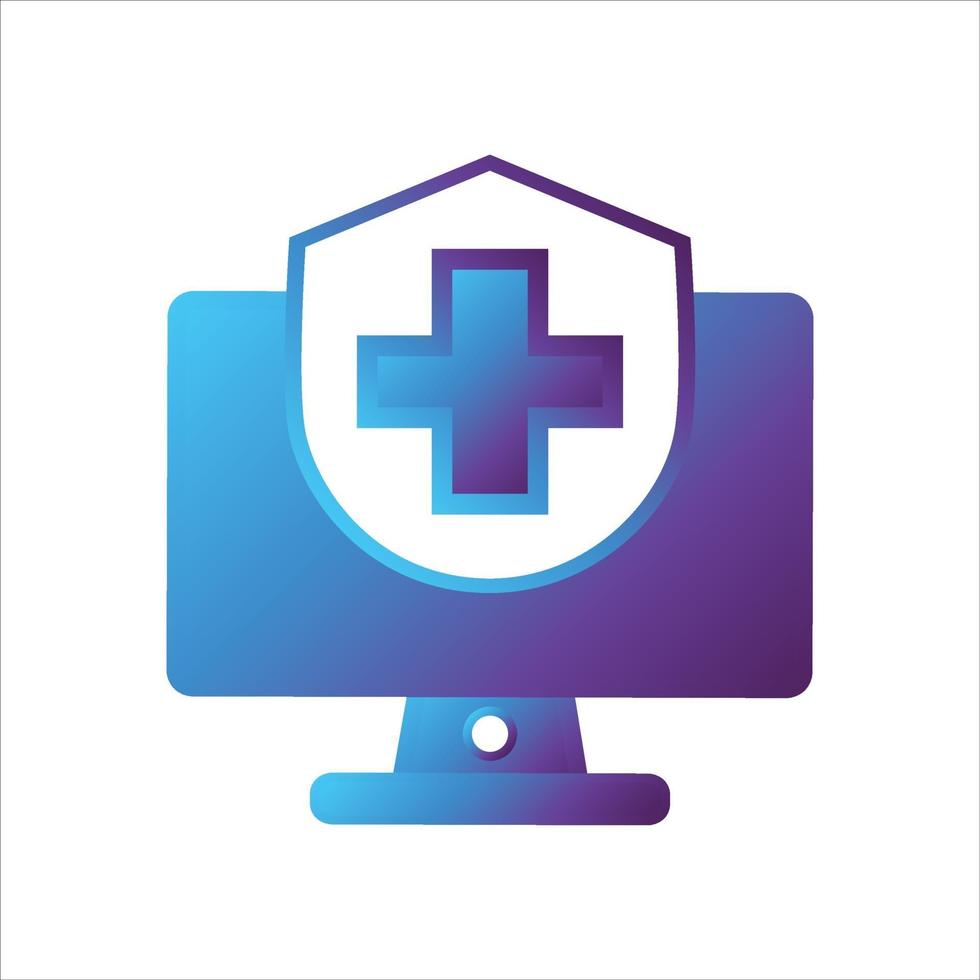computer with security shield icon. safe computing icon vector