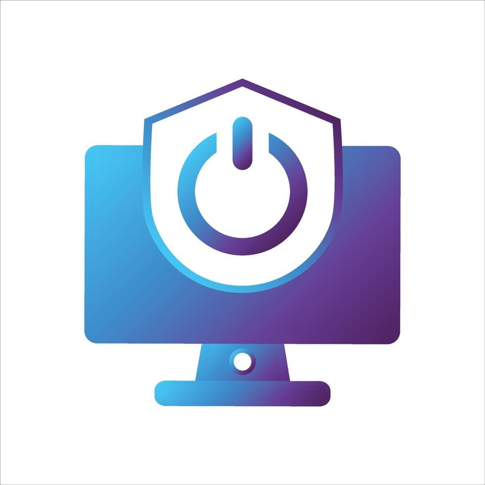 computer with security shield icon. safe computing icon vector