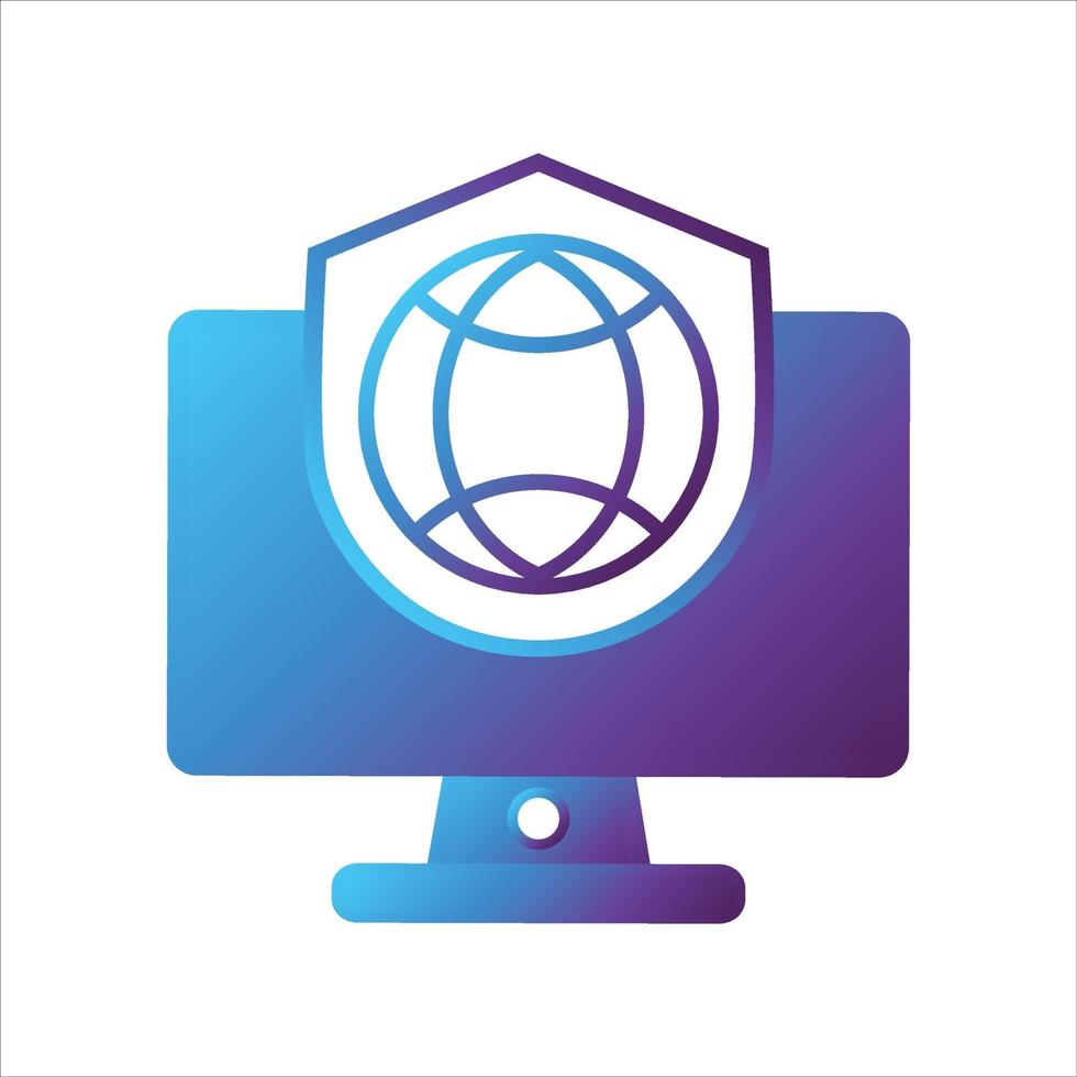 computer with security shield icon. safe computing icon vector
