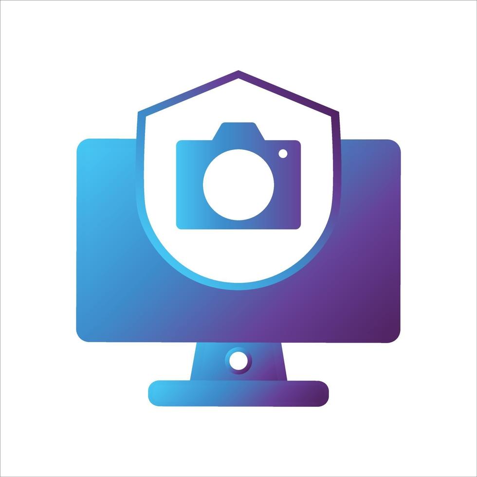 computer with security shield icon. safe computing icon vector