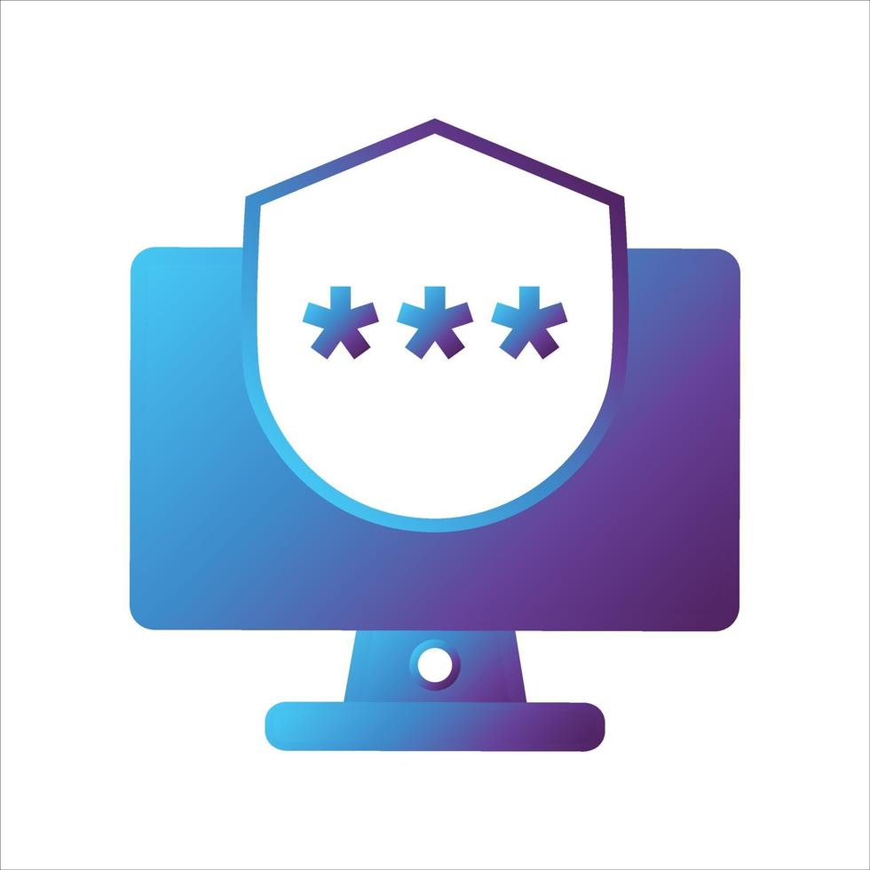 computer with security shield icon. safe computing icon vector