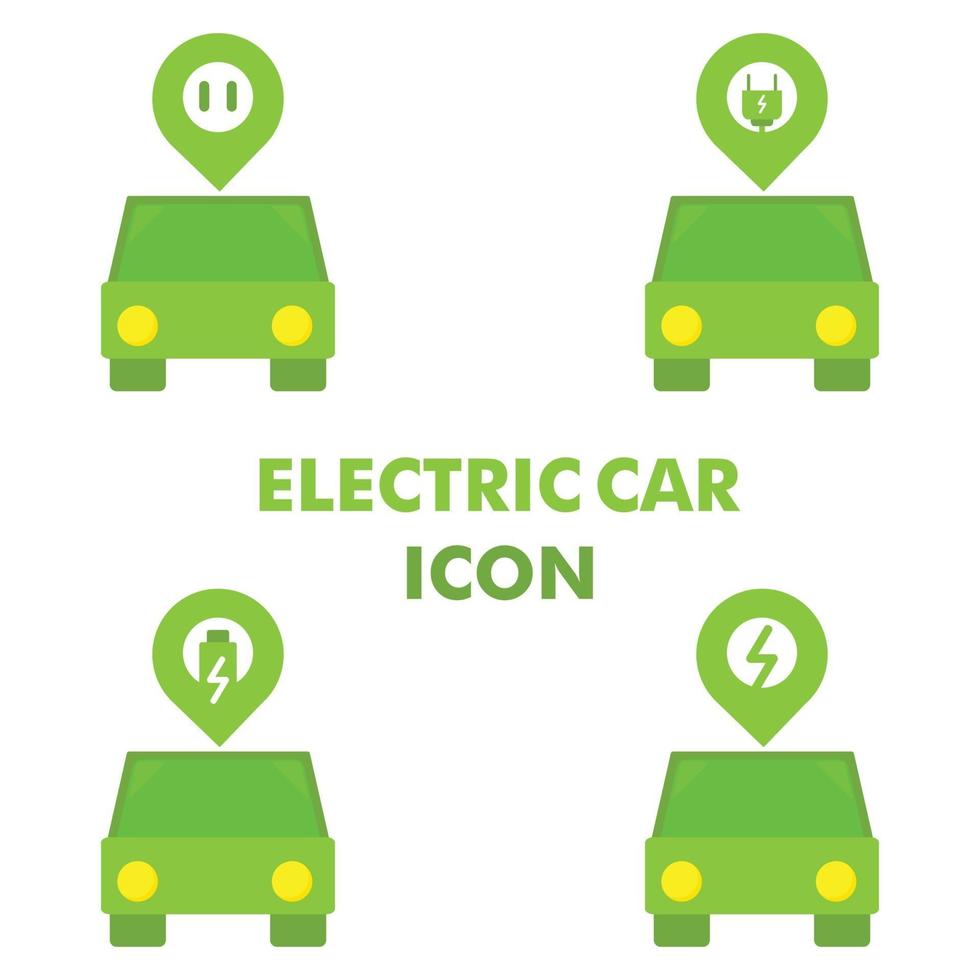 Coche eléctrico con icono de ubicación y electricidad. vector