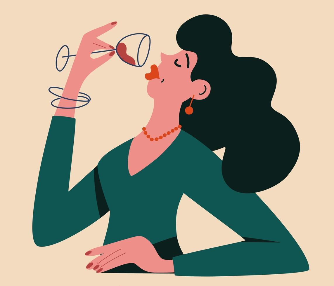 Beautiful young girl drinking wine. vector