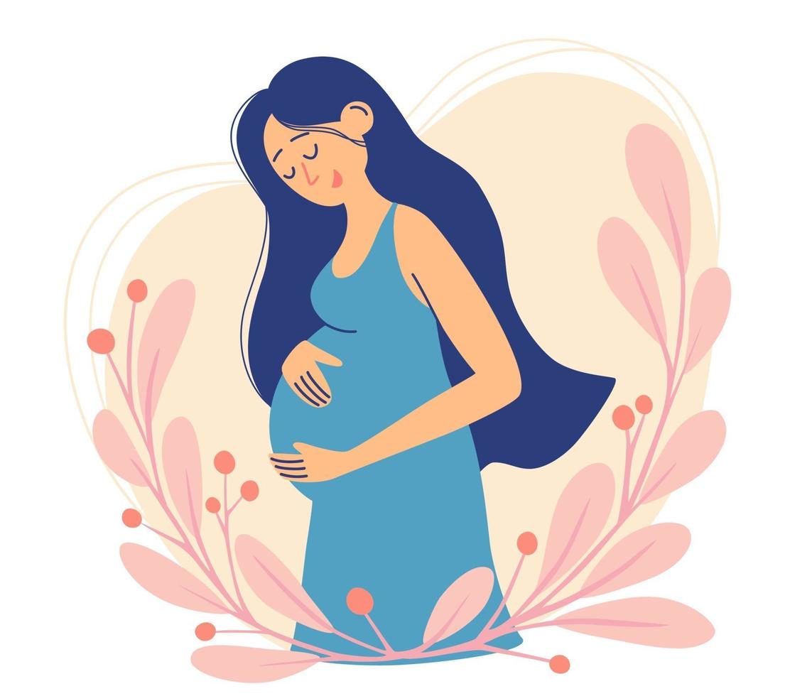 Happy pregnant woman. Cute female character. vector