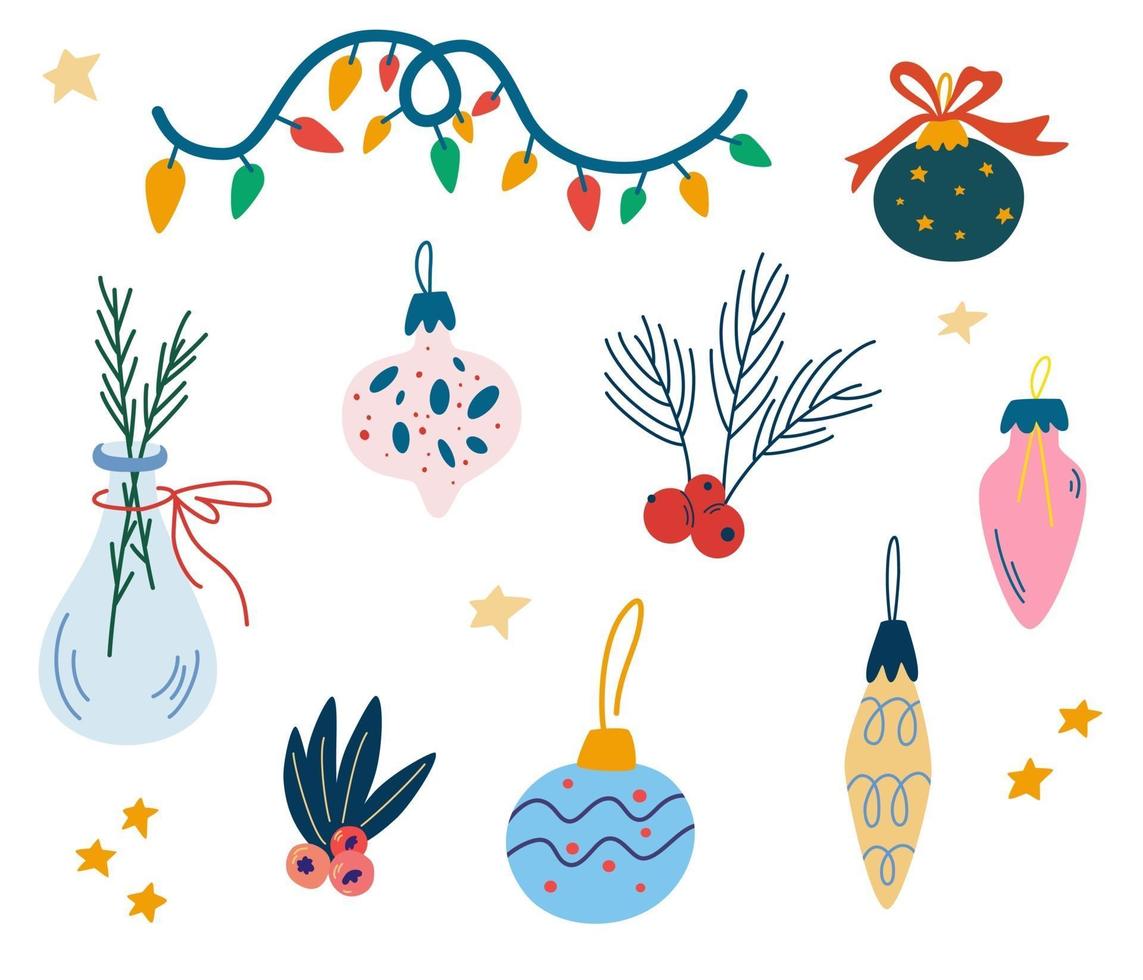Christmas toys and garlands. Decor elements vector