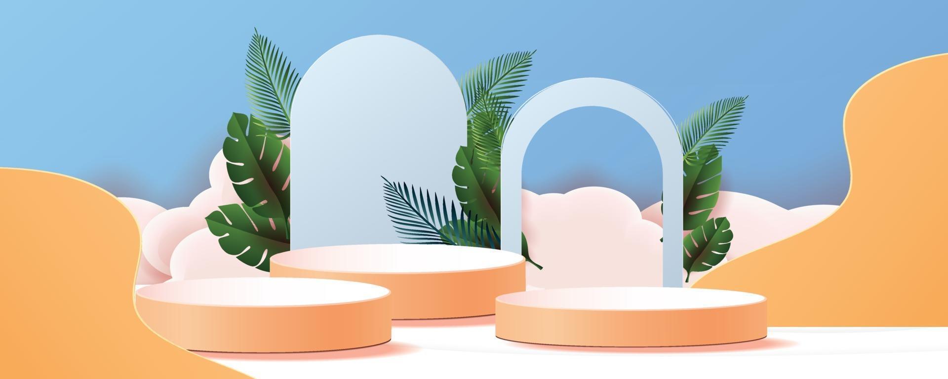 3d geometric podium mockup leaf tropical netural concept vector