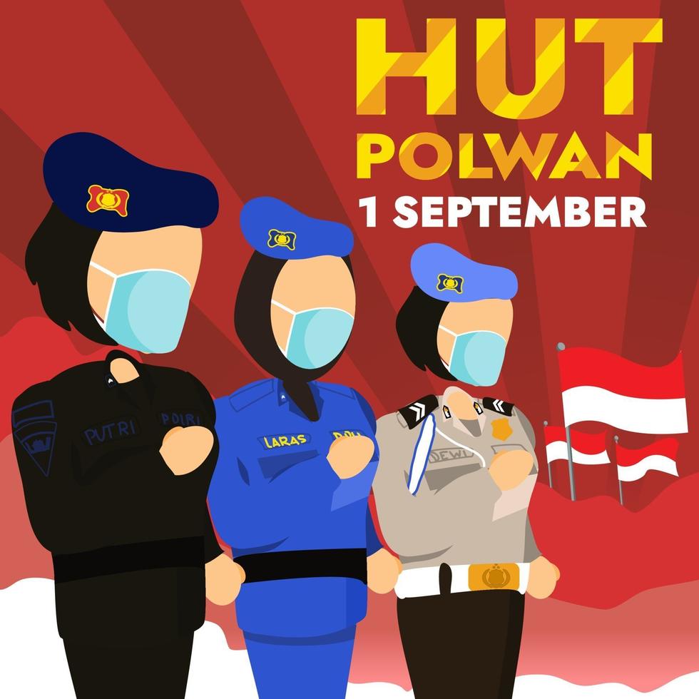 INDONESIAN POLICE WOMAN ANNIVERSARY WITH BERET vector
