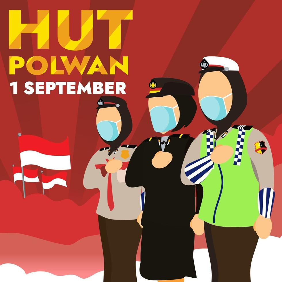 INDONESIAN POLICE WOMAN ANNIVERSARY WITH HAT vector