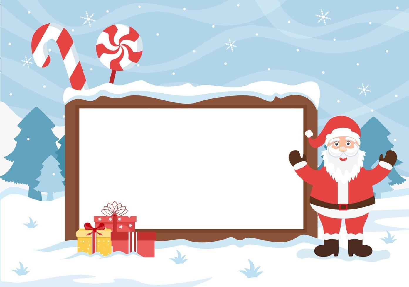 Merry Christmas With Santa Claus or Snowman Cartoon To The Signboard vector