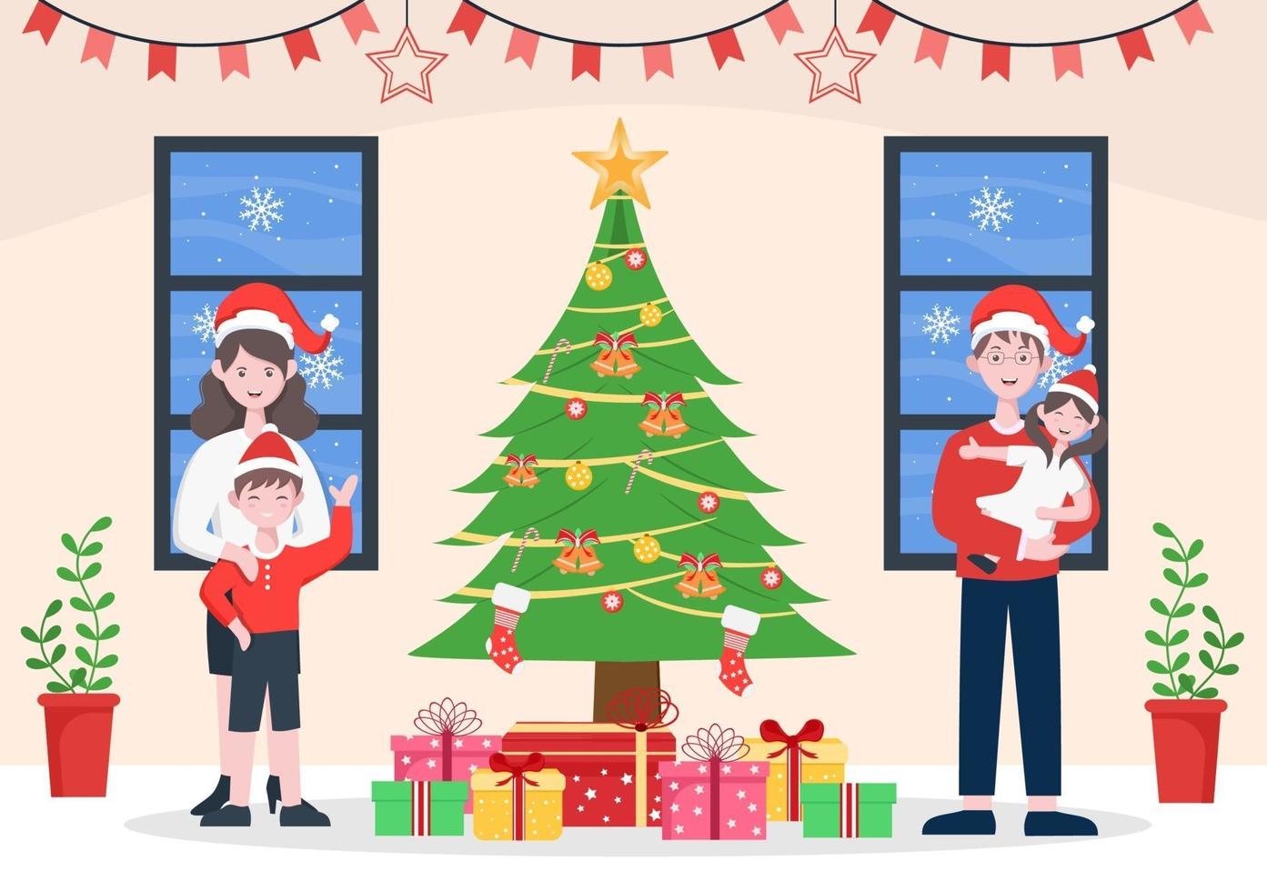 feliz navidad familiar hay madres, padres, niños vector