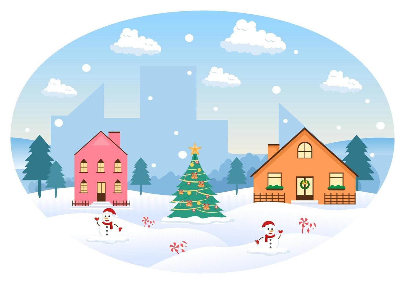 Christmas Winter Houses Background Vector