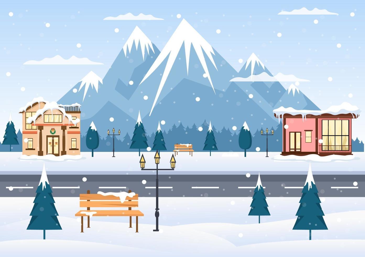 Christmas Winter Houses Background Vector