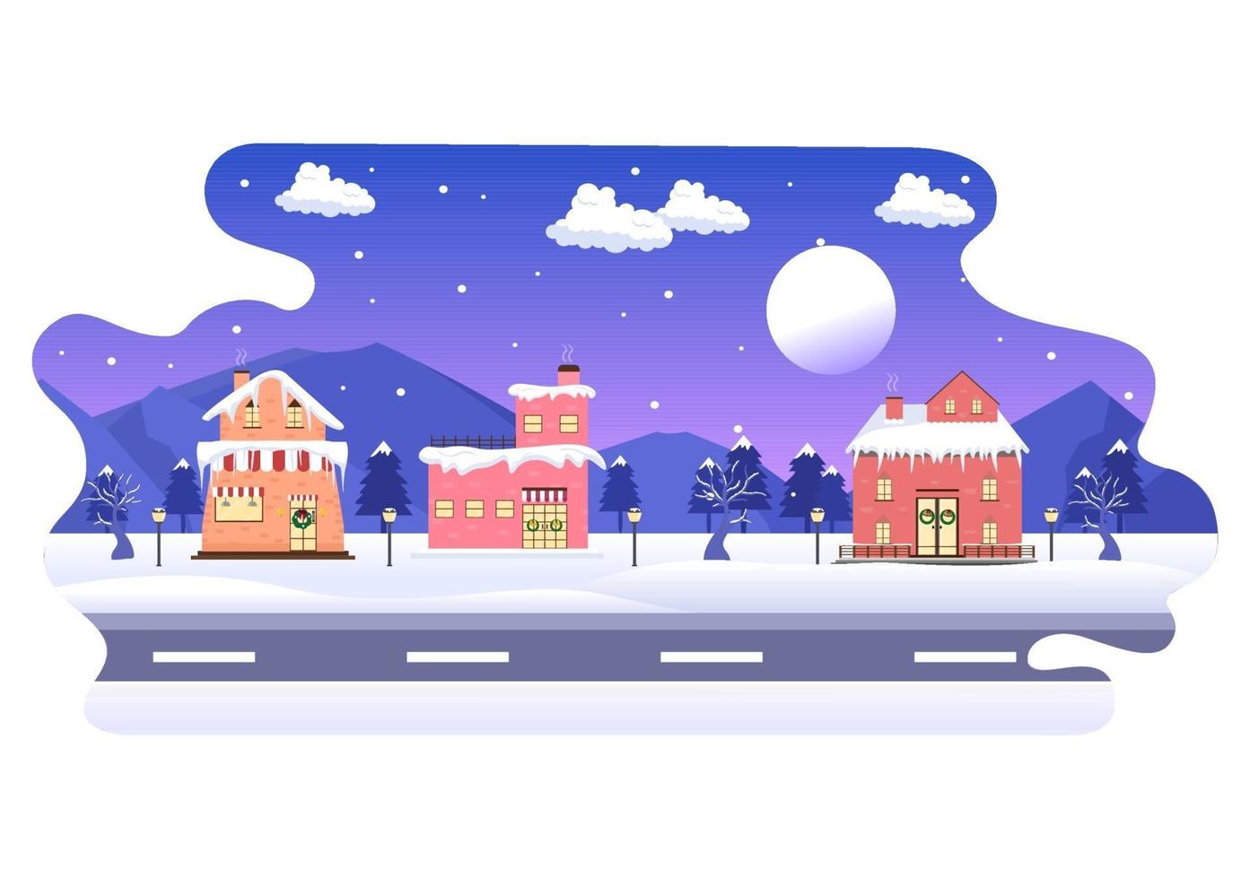 Christmas Winter Houses Background Vector