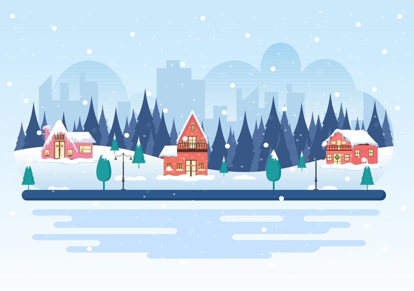 vector de fondo de casas de invierno de navidad