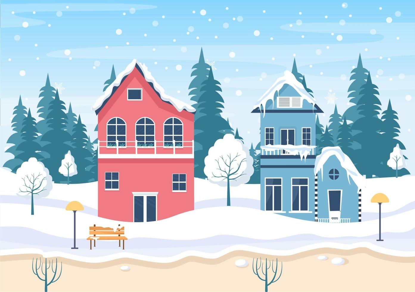 vector de fondo de casas de invierno de navidad