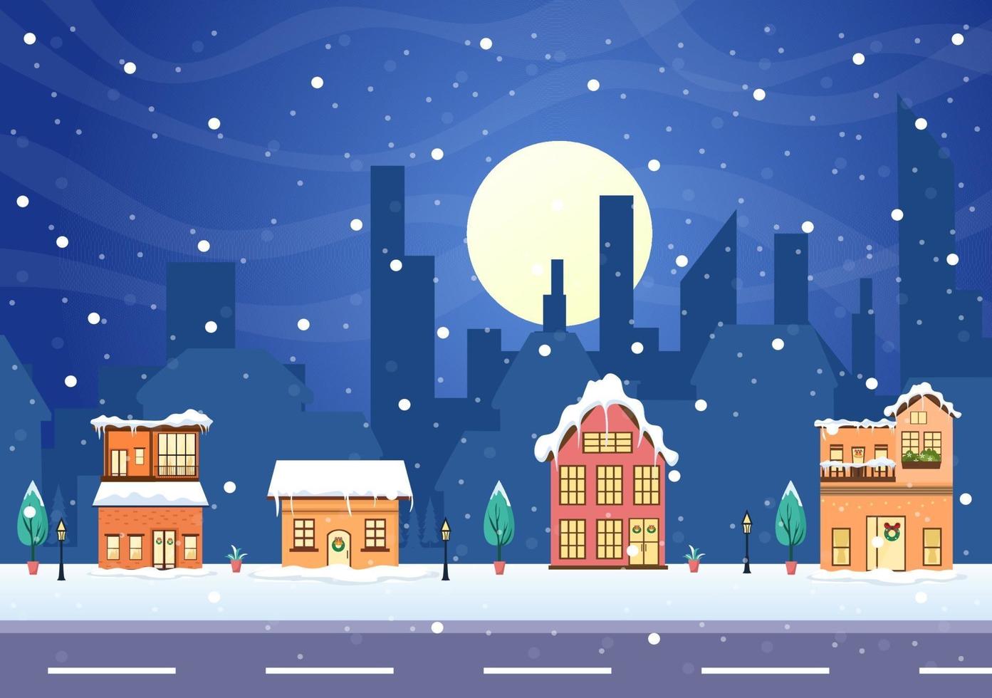 vector de fondo de casas de invierno de navidad