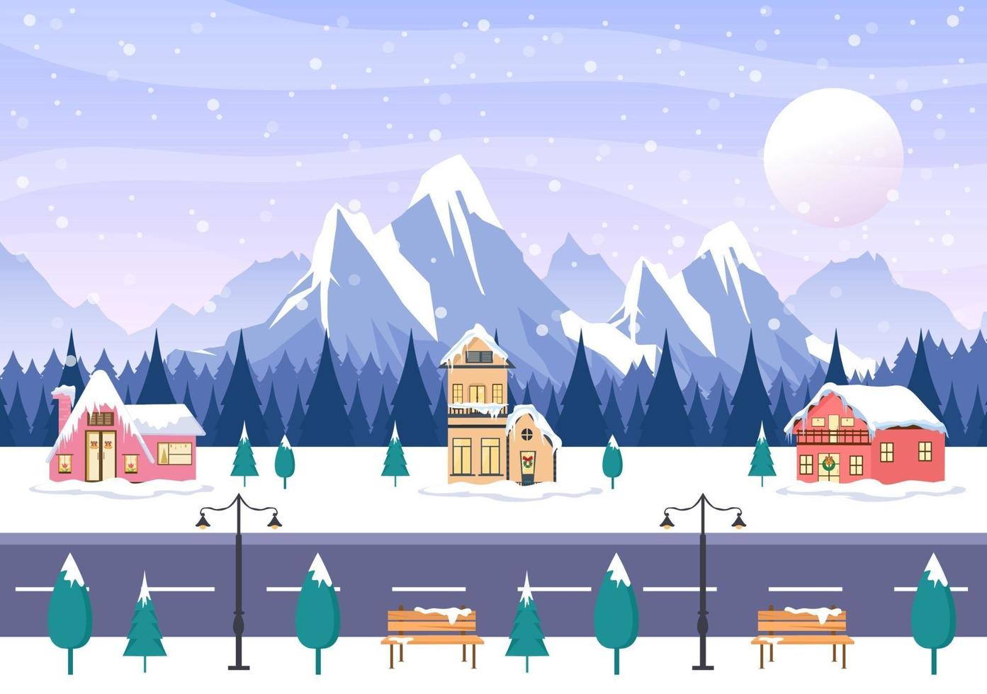 Christmas Winter Houses Background Vector