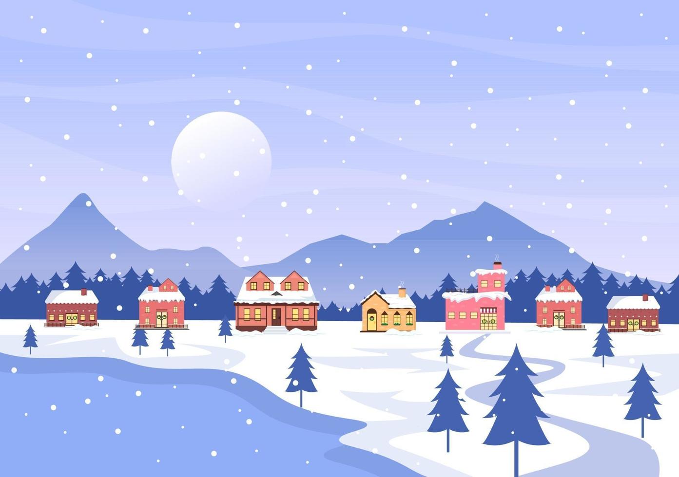 Christmas Winter Houses Background Vector