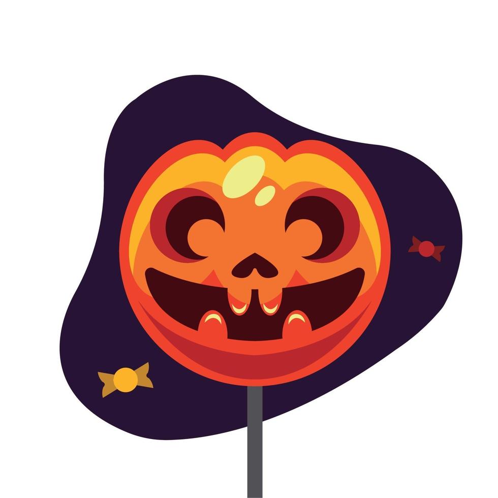 Halloween scary pumpkin shaped lollipop vector