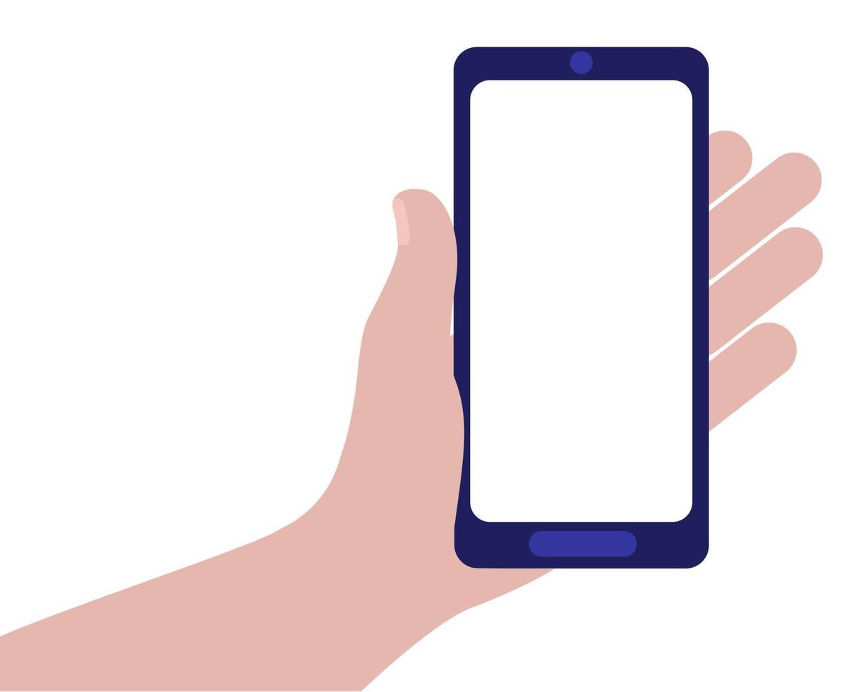 Hand holding mobile phone. Smartphone screen with space for text vector