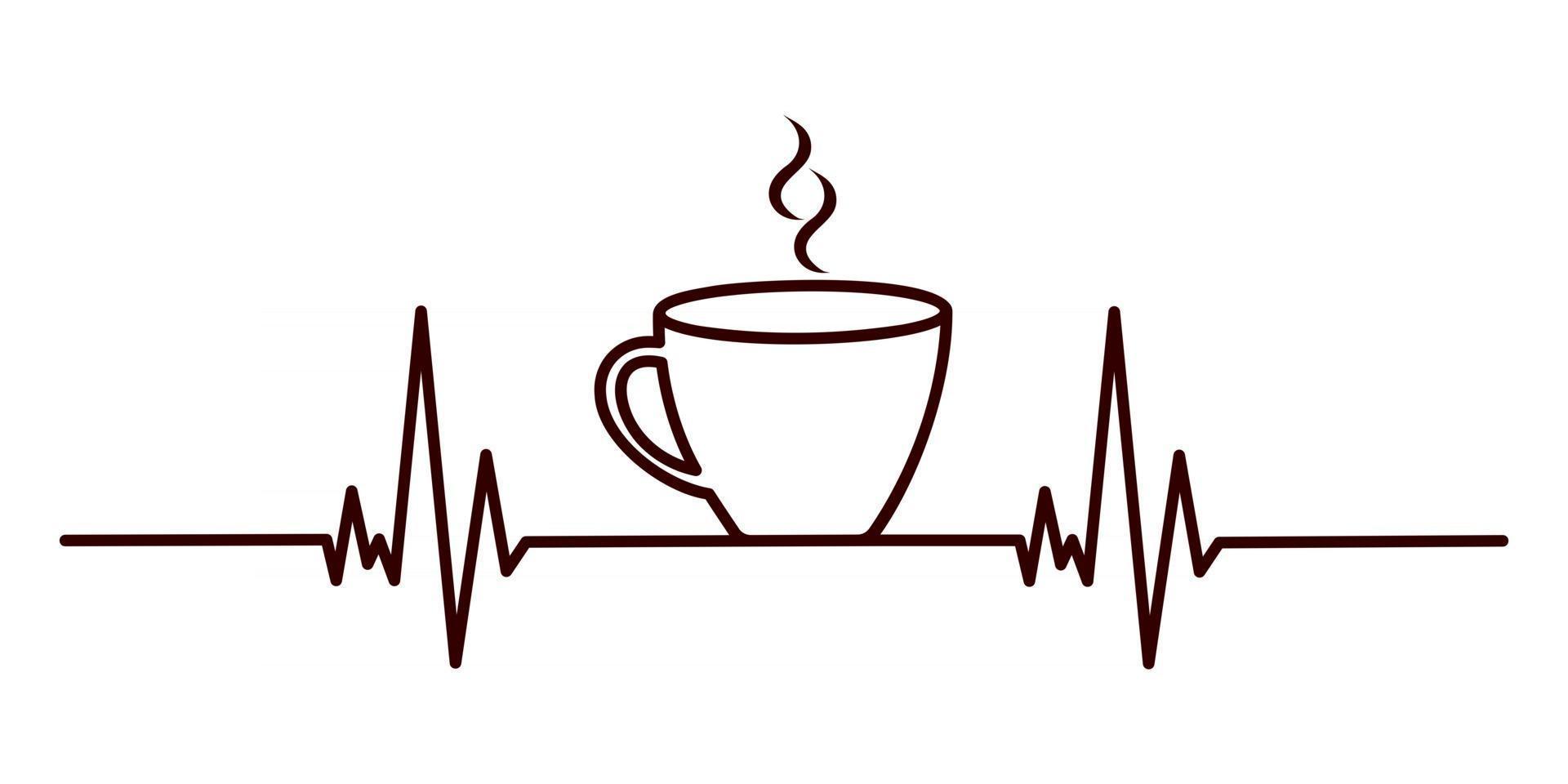 Coffee heartbeat concept. Cardiogram line and cup of espresso vector