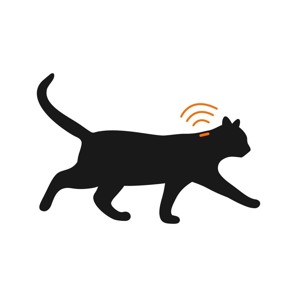 Cat silhouette with implant and RFID signal vector