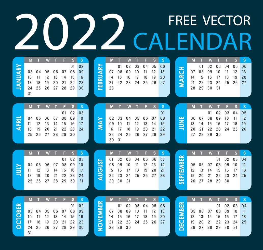 calendario 2022 vector cian