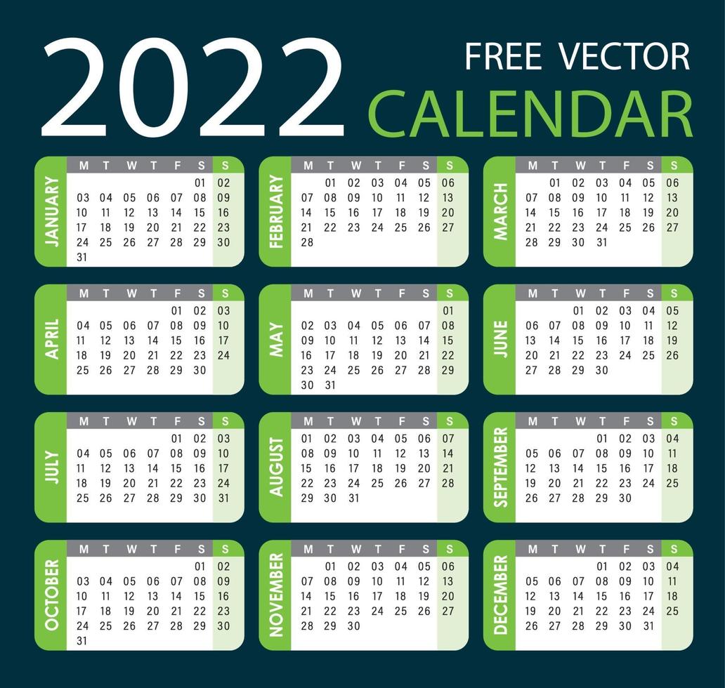 calendario 2022 vector verde