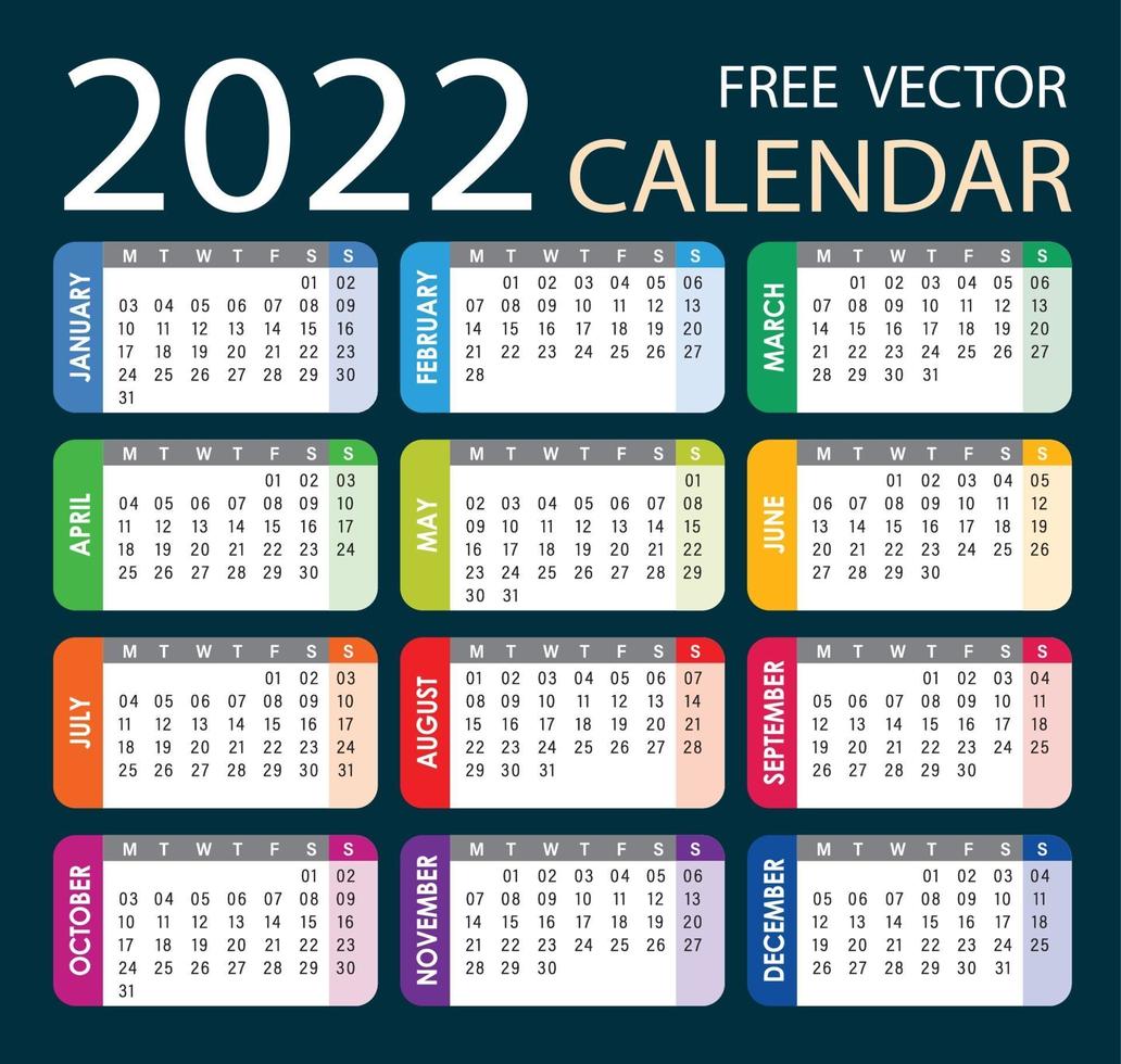 calendario 2022 vector colorido