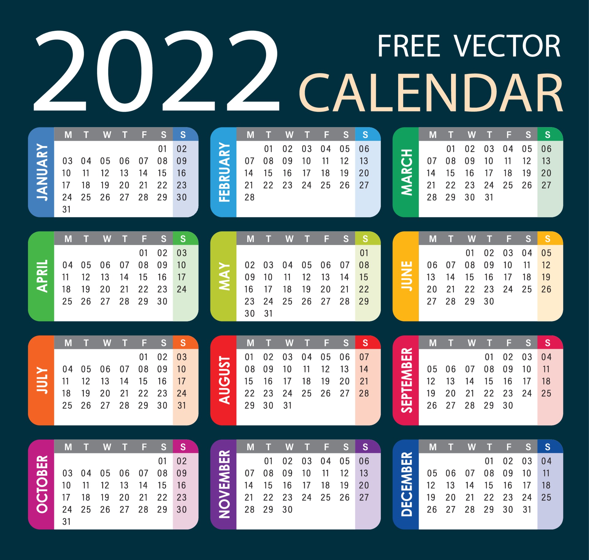 Calendar 2022 Vector Colorful 3206535 Vector Art At Vecteezy Calendar 2022 Vector Colorful 3206535 Vector Art At Vecteezy