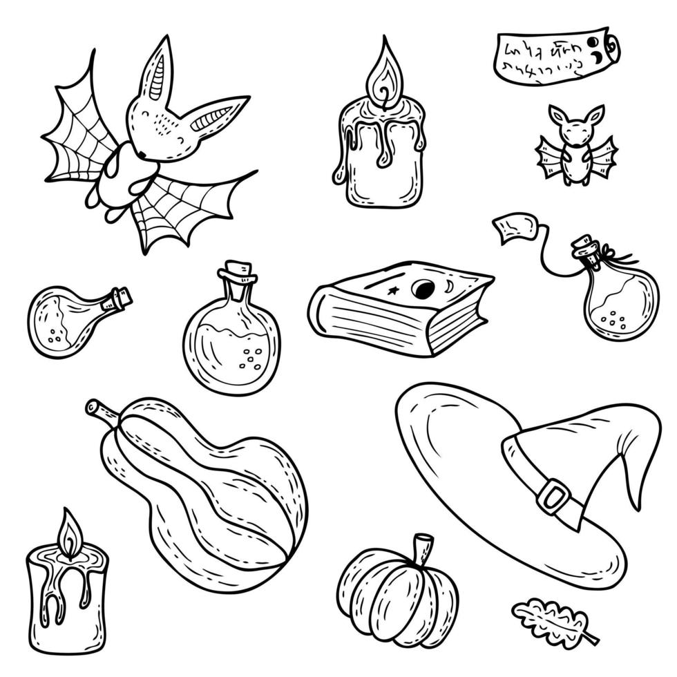 Hand drawn Halloween collection of witchcraft elements. 3206589 Vector ...