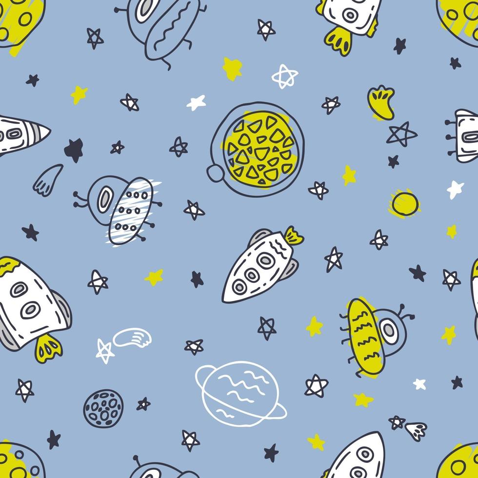 Seamless vector pattern of rockets and planets in space