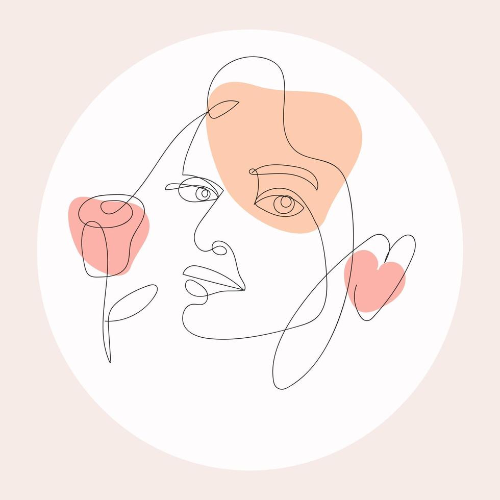 The face of a woman in the style of one line vector