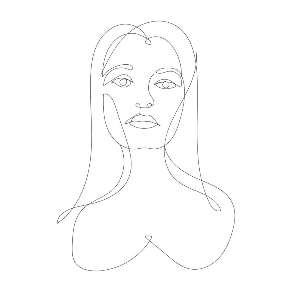 Portrait of a young woman in the style of one line vector