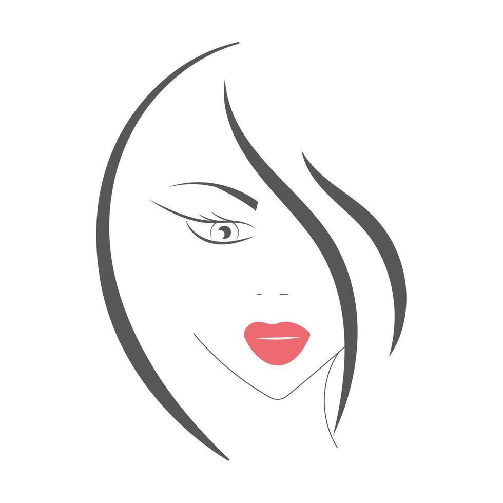 Beautiful young woman with long hair and red lips vector