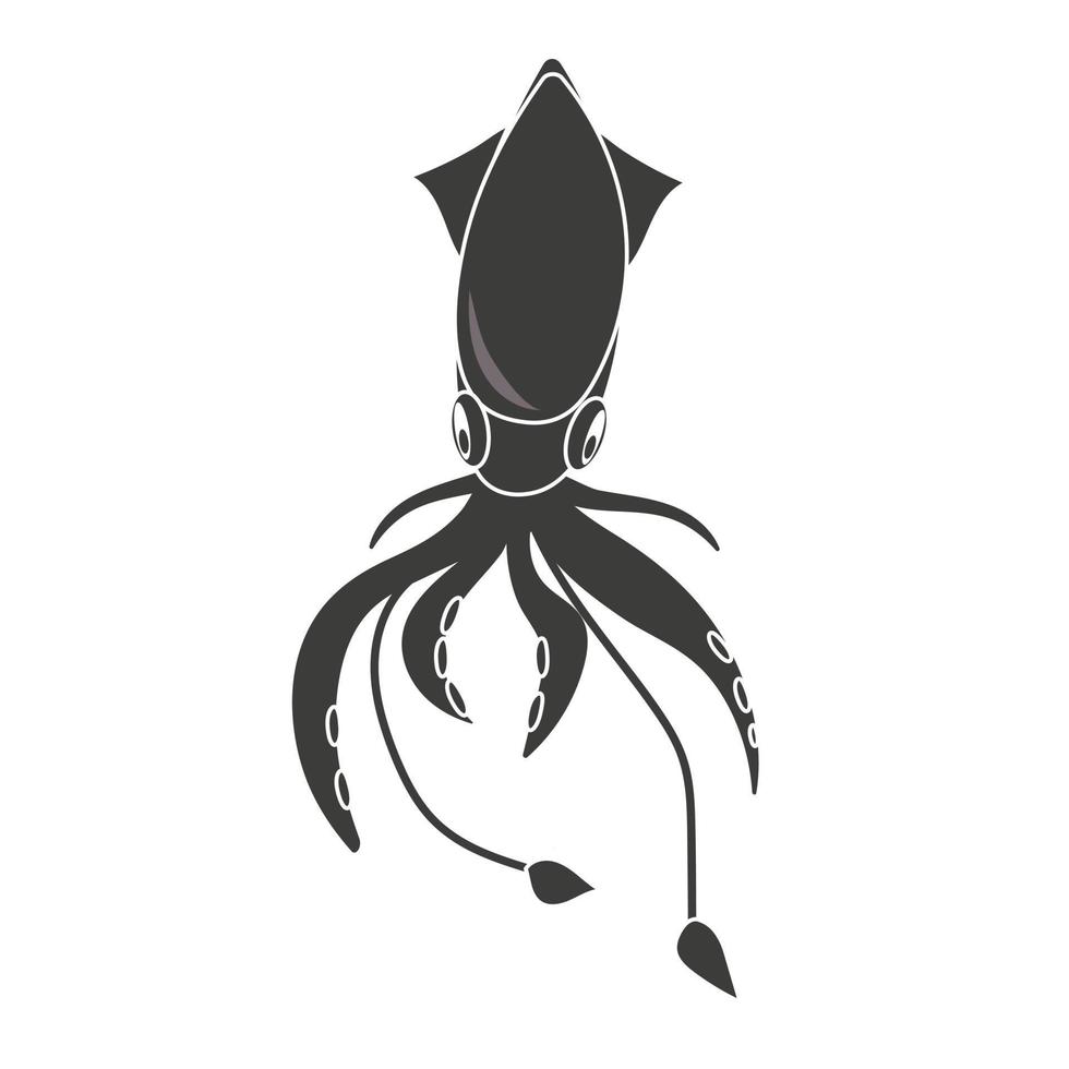 Silhouette of black squid, isolated of white vector