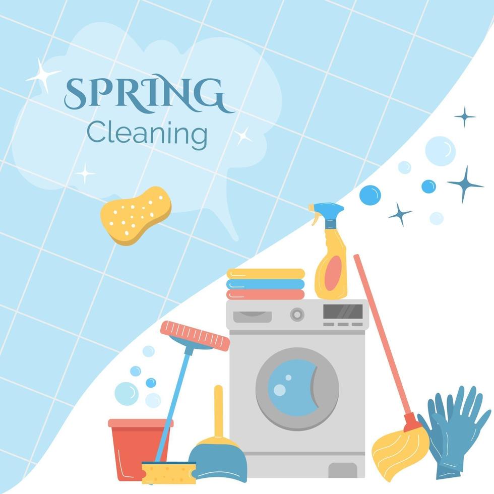 Banner with supplies for spring cleaning vector