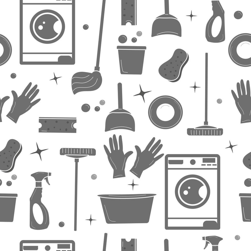 Silhouette of housework tools, seamless pattern vector