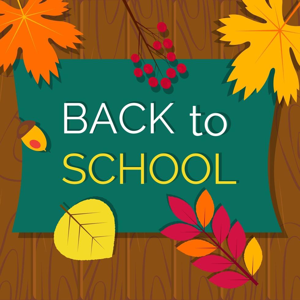 Banner back to school on wooden background vector