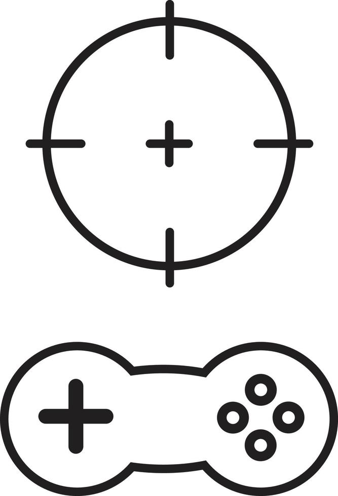 iconos de línea de objetivo de punto de mira de juego y almohadilla de juego vector